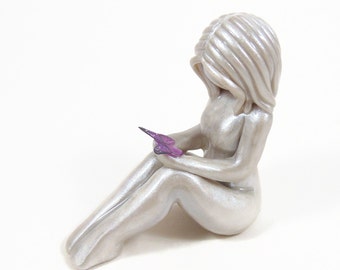 Symbol of Comfort - hand sculpted fine art statue of woman releasing a butterfly - made to order - you choose butterfly color