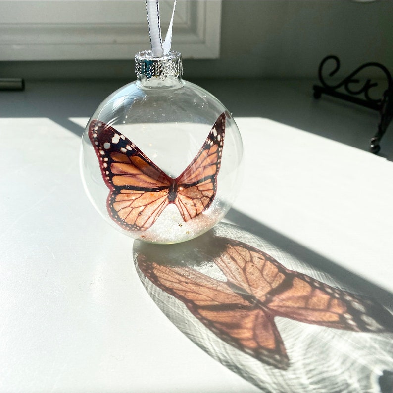 Monarch Butterfly Christmas Keepsake Ornament in glass bauble by The Midnight Orange you choose color beautiful memorial gift Orange