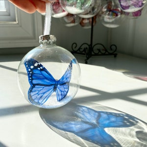 Monarch Butterfly Christmas Keepsake Ornament in glass bauble by The Midnight Orange you choose color beautiful memorial gift Blue