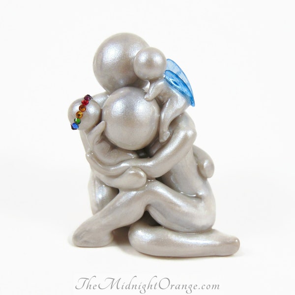 Twinless Twin or Rainbow Baby sculpture with one earthside and one heavenside baby - child loss memorial gift - clay angel - made to order