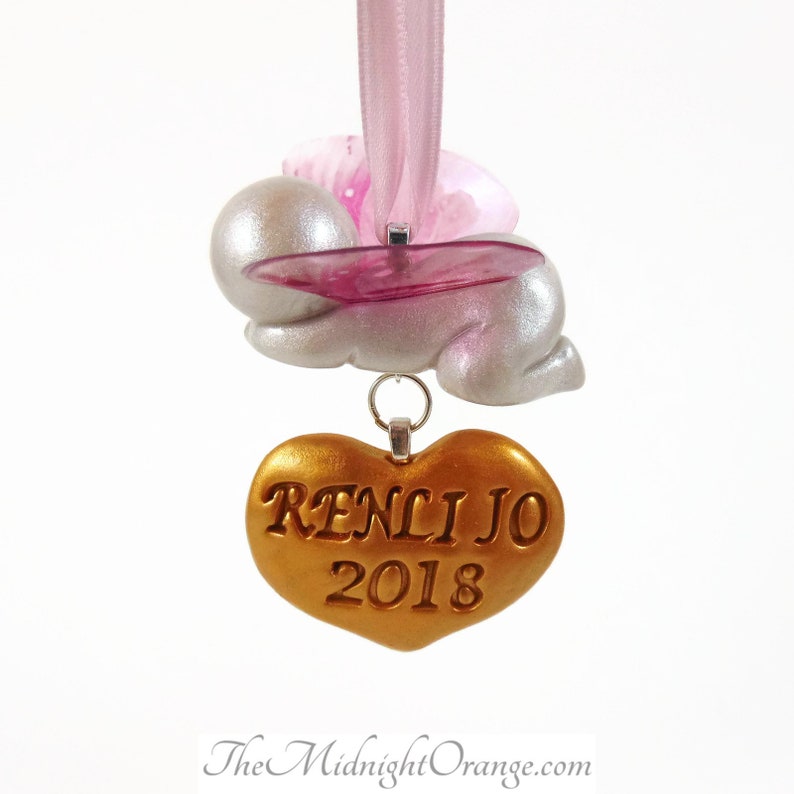 Personalized Sleeping Baby Angel Christmas Ornament hand stamped name and year you choose butterfly or angel wings and color image 2