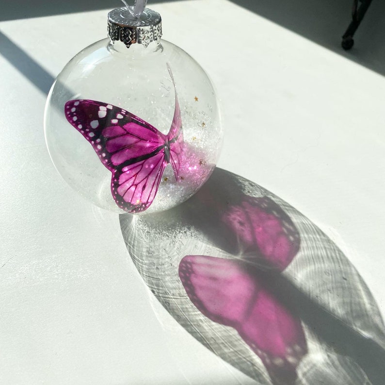 Monarch Butterfly Christmas Keepsake Ornament in glass bauble by The Midnight Orange you choose color beautiful memorial gift Pink