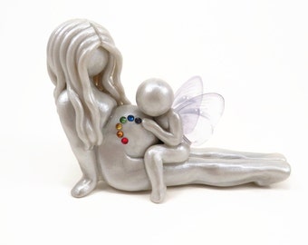 Expecting a Rainbow Baby - pregnant mother and angel child figurine by The Midnight Orange - ready to ship for Mother's Day Gift