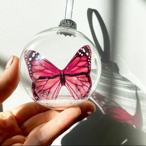 Monarch Butterfly Christmas Keepsake Ornament in glass bauble by The Midnight Orange you choose color beautiful memorial gift Red