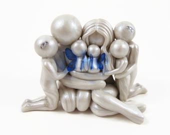 Family of Seven baby memorial sculpture with parents and 5 children - baby loss memorial keepsake - clay figurine - made to order