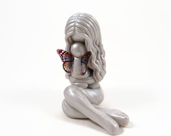 Mother of an Angel keepsake - personalized gift for baby loss - clay mother and child remembrance figurine by The Midnight Orange