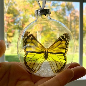 Monarch Butterfly Christmas Keepsake Ornament in glass bauble by The Midnight Orange you choose color beautiful memorial gift Yellow