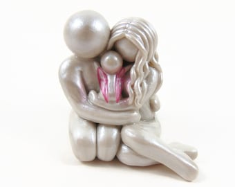 Baby Loss Memorial Statue - Mother Father and Angel Baby clay sculpture - add additional siblings - child loss keepsake - made to order