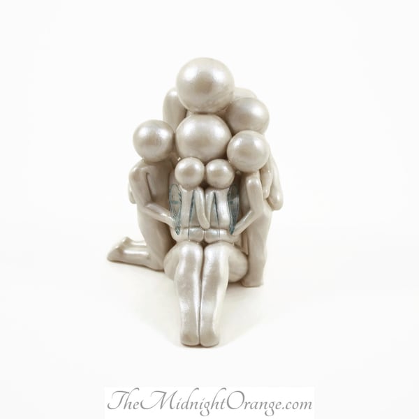 Family of 7 angel sculpture with two babies - handmade memorial for separate losses, twins, twinless twins or a rainbow baby - made to order