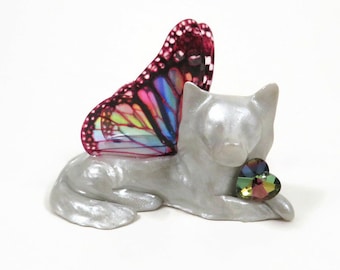 Dog Memorial Sculpture with rainbow wings - ready to ship by The Midnight Orange