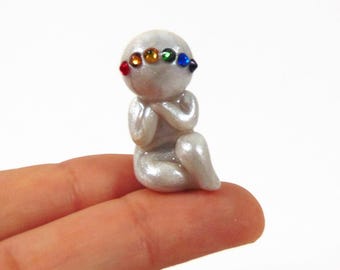 Rainbow Baby Clay Figurine with Rainbow Crystal Crown - Add On for Family Sculptures by The Midnight Orange