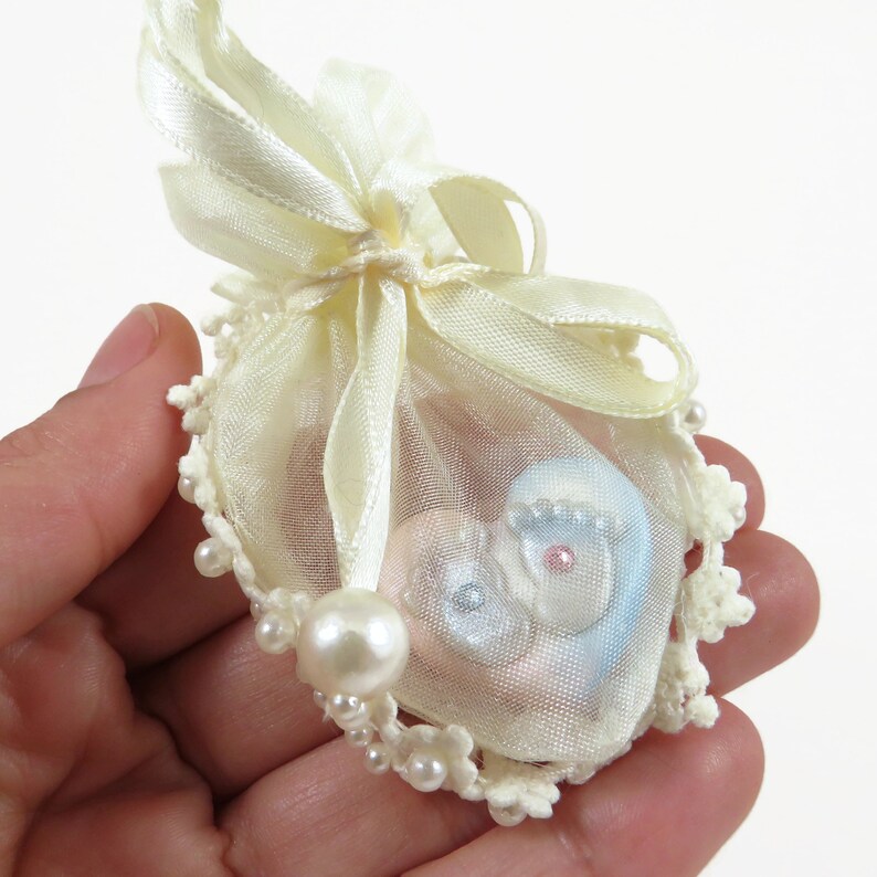 Baby Feet Keepsake Pink and Blue heart with little footprints by The Midnight Orange Heart shaped bag