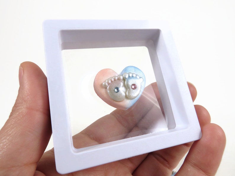 Baby Feet Keepsake Pink and Blue heart with little footprints by The Midnight Orange 2.5" Display frame