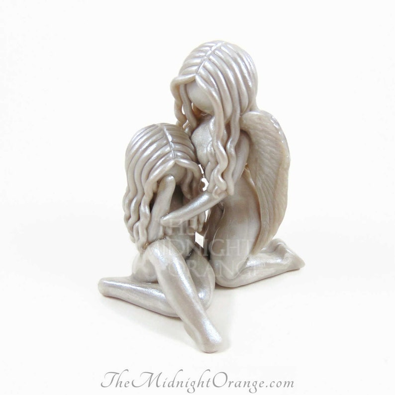 Loss of Mother, Wife, Daughter, Sister or other loved one memorial sculpture made to order by The Midnight Orange Clay angel wings