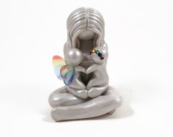 Mother of Two with angel and rainbow baby - bespoke memorial keepsake by The Midnight Orange - made to order
