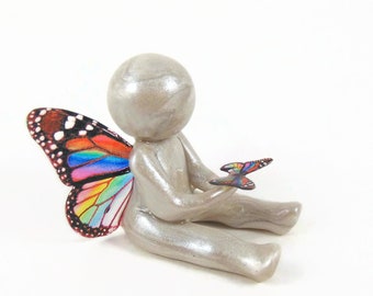 Remembrance Gift for Miscarriage and Child Loss - clay angel baby butterfly sculpture - Go Tell My Family I'm Okay - made to order