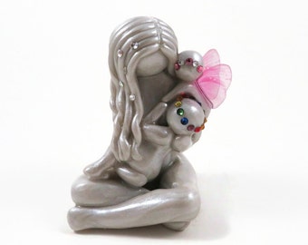 Breastfeeding mother with angel and rainbow baby sculpture - Ready to Ship gift in time for Mother's Day