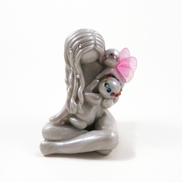 Breastfeeding mother with angel and rainbow baby sculpture - Ready to Ship gift in time for Mother's Day