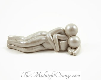 Spooning Sculpture - Man and woman laying together - polymer clay love sculpture - wedding or anniversary gift - made to order