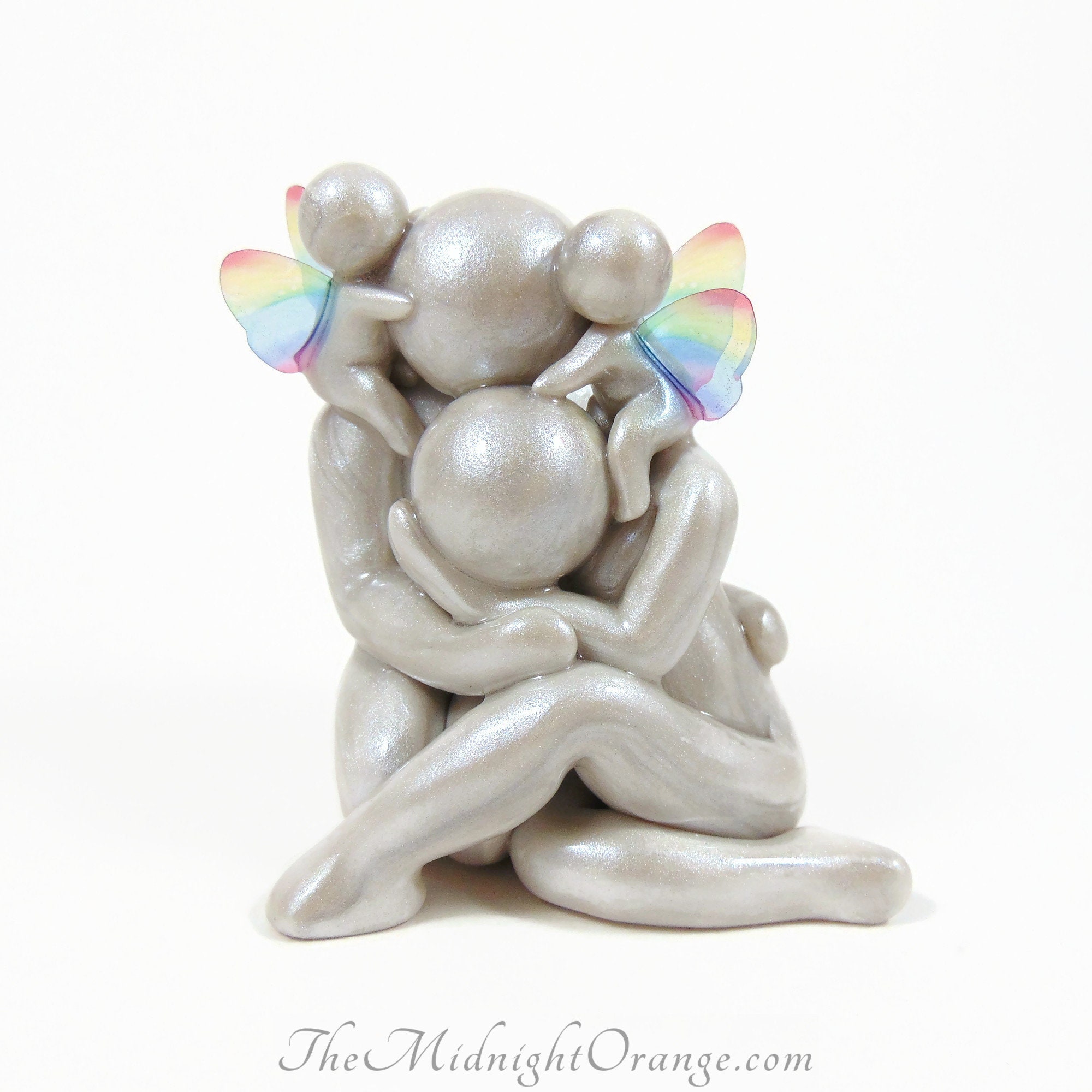 Grieving Parents with Angel Babies Clay Sculpture - Made to Order