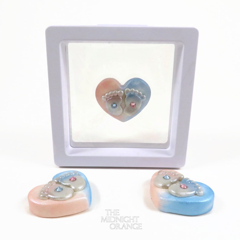 Baby Feet Keepsake Pink and Blue heart with little footprints by The Midnight Orange image 2