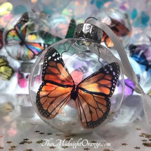 Monarch Butterfly Christmas Keepsake Ornament in glass bauble by The Midnight Orange - you choose color - beautiful memorial gift