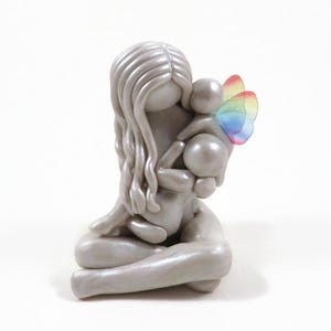 Personalized Breastfeeding Mother Sculpture - gift for nursing mom with rainbow and angel babies - handmade by The Midnight Orange