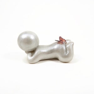 Pensive Child Figurine with Orange Monarch Butterfly - sandplay figures by The Midnight Orange