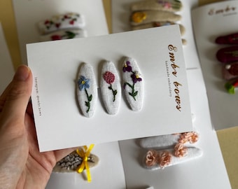 Colorful Floral Embroidered Hair Clips – Handmade Snap Clips for Girls