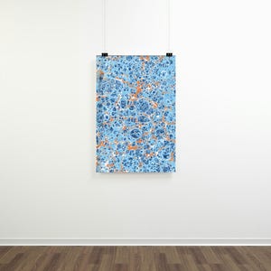 Printable Digital Wall Art for Home and Office, Traditional Handmade Ebru Art, Marbling Paper, Sea and Ocean Theme, Blue Wall Decor