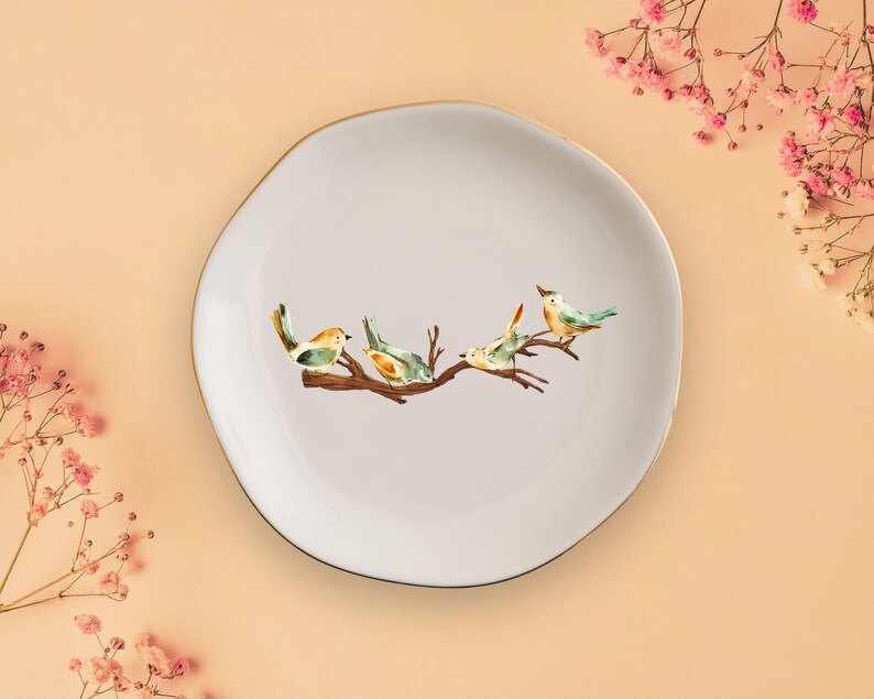 Nature Lover Present Jewelry Organizer, Birthday Gift for Tit Lovers Trinket Dish, Vintage Style Cottagecore Ring Dish, Favor Trinket Tray image 5