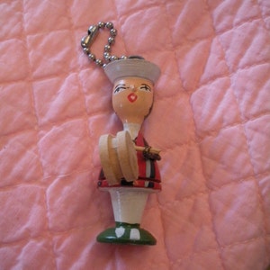 Little Wooden Drummer Boy Key Chain with Enamel Paint image 1