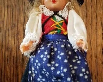 Sweet Vintage Blue-eyed Doll Swiss Doll in Costume with wool hat