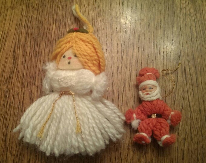 Vintage Yarn Doll Angel & Santa Ornaments Etsy