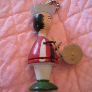 Little Wooden Drummer Boy Key Chain with Enamel Paint image 2