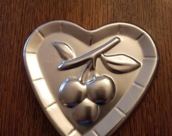 Vintage West Bend Annodized Aluminum Heart Shaped Valentine Pan or Mold in a Cherry Design