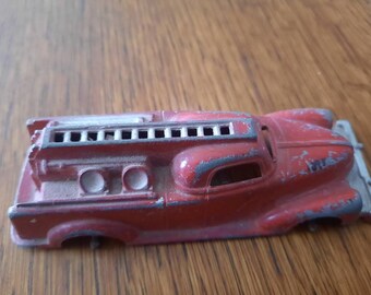 Vintage Red Manoil Metal Toy Fire Truck no tires