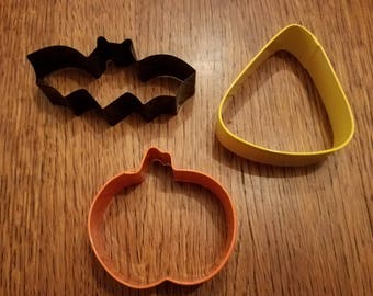 Set of 3 Cool Cookie Cutters for Halloween Pumpkin,  Candy Corn and Bat