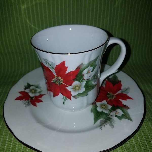 Vintage Duchess Bone China Christmas Coffee Cup and Dessert Plate Set