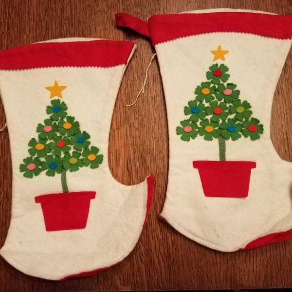 2 Funky Vintage  Felt Christmas  Stockings