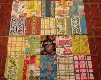 20 Squares Fun Vintage Fabrics Patchwork Sewn Together