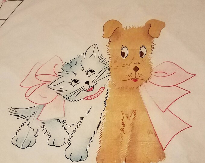 Vintage Baby Crib Top Sheet With Adorable Kitten and Puppy Etsy