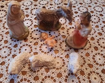 7 ps from a Vintage Nativity Celluloid and Plaster