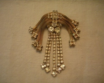 Vintage Glitzy Rhinestone Brooch Necklace Combo