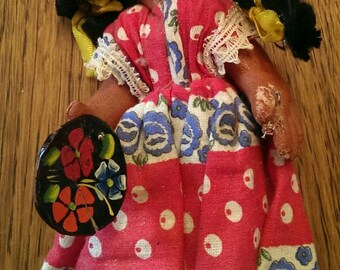 Vintage Spanish Seniorita Painted Fabric Doll with big eyes