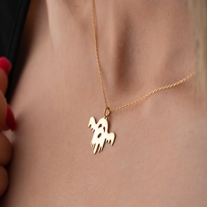 Gold Ghost Necklace for Halloween Gift, Silver Pumpkin Ghost Pendant, Hallowen Gifts for Her, 18K Gold Filled Ghost Halloween Necklace,