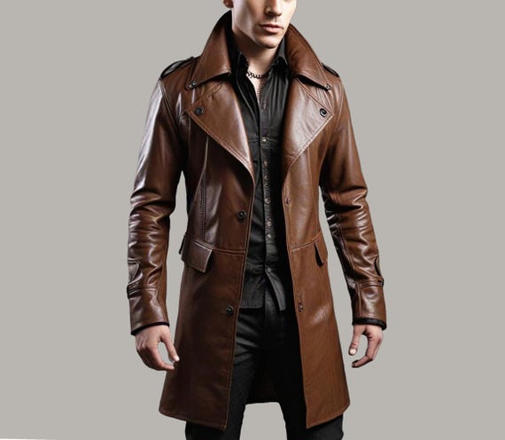 Herren Mantel Mantel Aus Leder Herren Schwarz Leder Langer Mantel