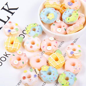FAKE Decorated Donut, Dessert Themed Cartoon Flatback Cabochons (Random mix)
