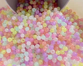 6MM/8MM Mixed Color Glow-in-The-Dark Acrylic Round Ball Beads