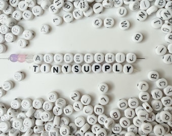SILVER Letter A-Z Alphabet Individual Beads, White with Silver Letters (7MM)
